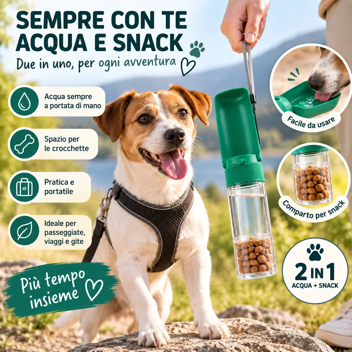 Borraccia Portatile per Cani e Gatti 2 in 1  Acqua & Crocchette