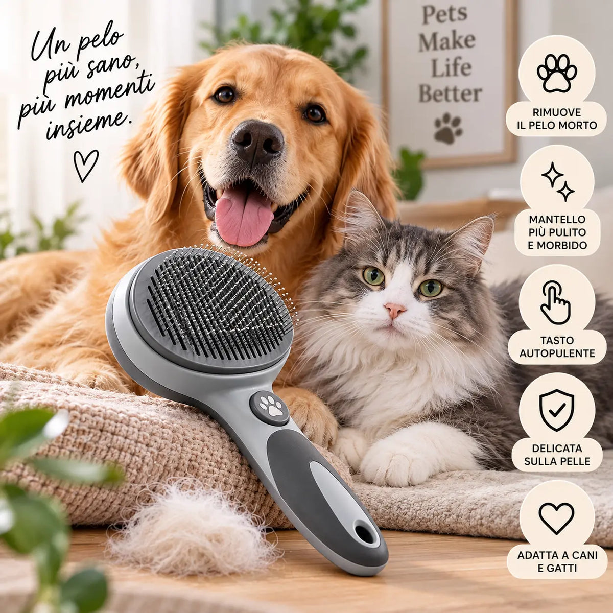 PetCare Brush  Spazzola Rimuovi Pelo e Nodi, Autopulente