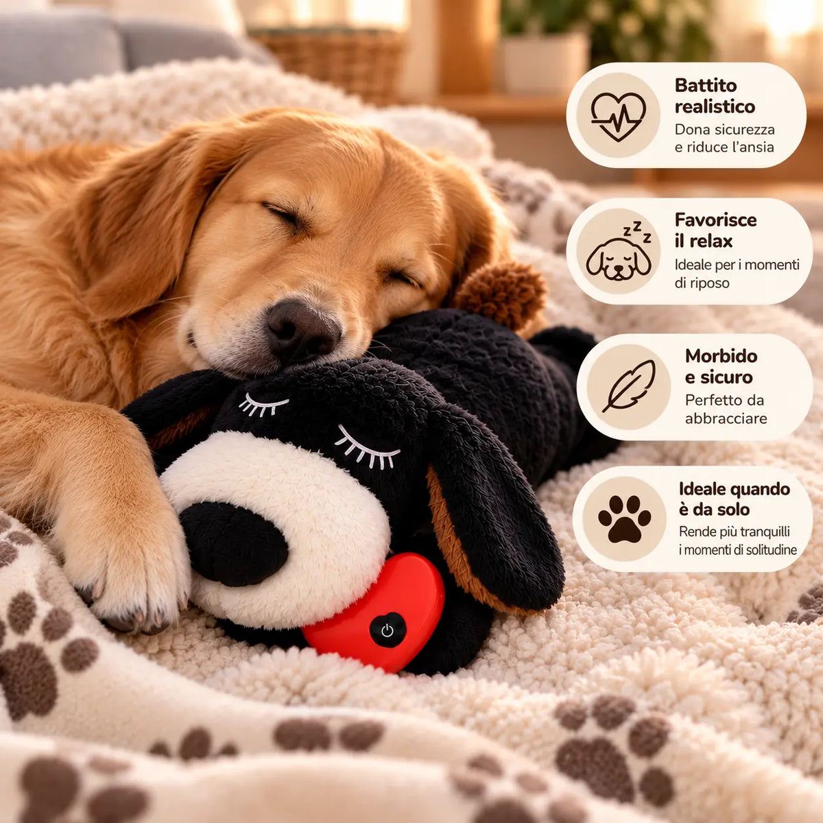 Peluche Calmante per Cani con Battito Cardiaco + Guida Digitale in Omaggio