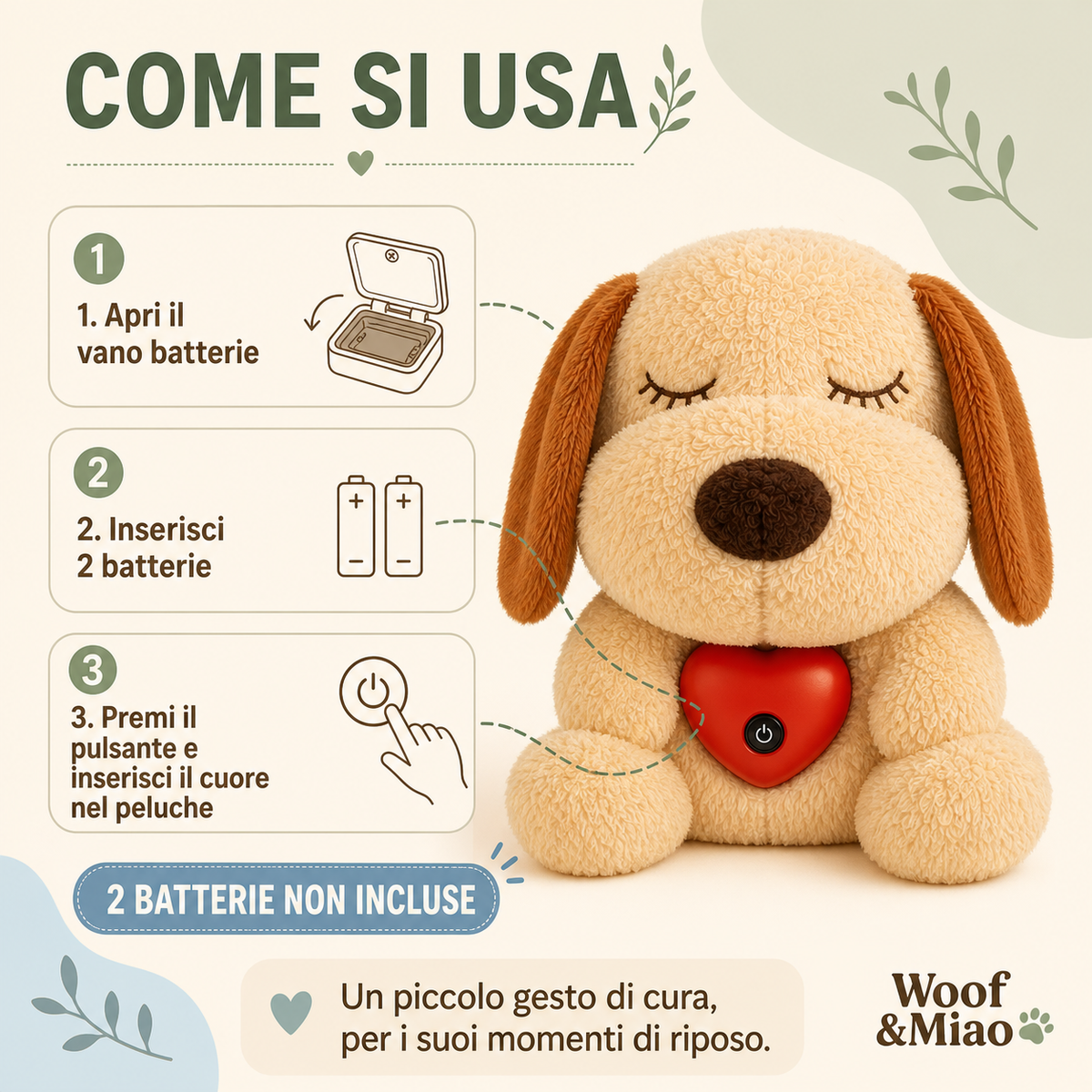 Peluche Calmante per Cani con Battito Cardiaco + Guida Digitale in Omaggio