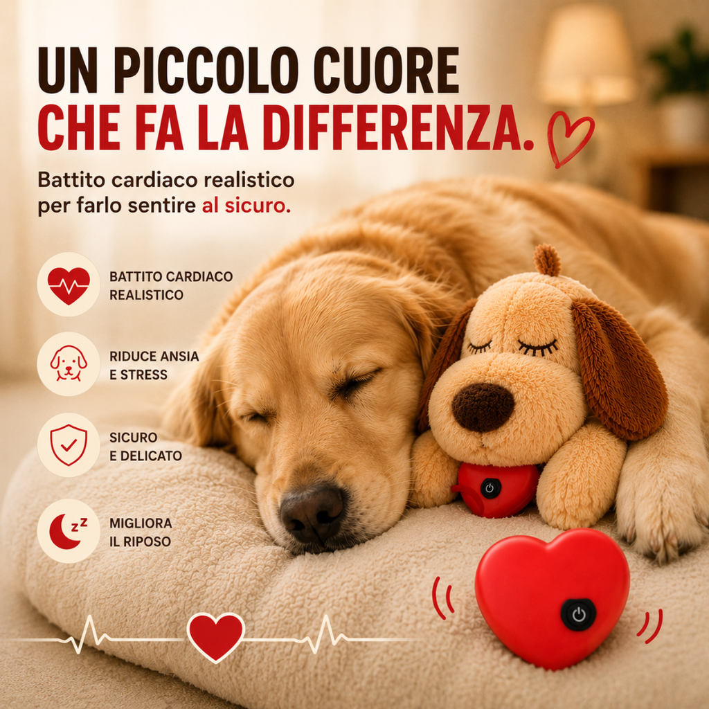 Peluche Calmante per Cani con Battito Cardiaco + Guida Digitale in Omaggio